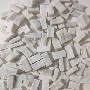 White Thassos Italian Marble Mosaic Tiles, Hand Cut. 1cm x 2cm, Thickness 0.5cm. 450g (Approx. 120pcs)