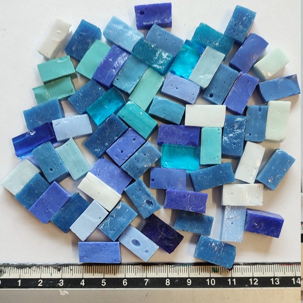 200g Italian Smalti Orsoni MIXED BLUE TONES. Venetian Smalti Mosaic Tiles handmade and hand cut. about 70 pieces, 7oz