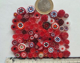 30g Millefiori from Murano (1 ounce), Mix Red. Handcrafted and handcut murrine from effetre in Murano, venice.
