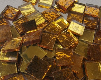 15 x 15 mm spegelmosaikplattor, 300 gram (ca 160 stycken), 3 mm tjocka, Mix GUL