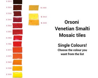 Orsoni italienska emaljer ENKLA FÄRGER välj: Röd/Orange/Gul. Tillverkad och skuren för hand i Venedig. 100 g (35 bitar, 3,5 uns)