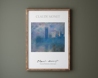 Claude Monet, Pałac Westminsterski, Londyn (1900), Plik cyfrowy do pobrania w wysokiej jakości, Plakat, Sztuka impresjonistyczna, Wystrój wnętrz.