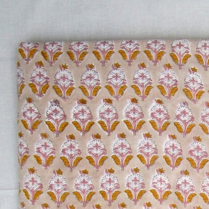 beige pink booty printed fabric - 100% cotton cambric - hand block printed