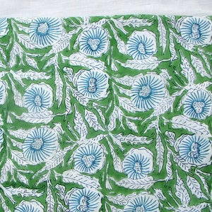 green blue printed fabric - hand block printed - 100% cotton cambric