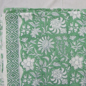 green floral printed fabric - 100% cotton cambric  - hand block printed