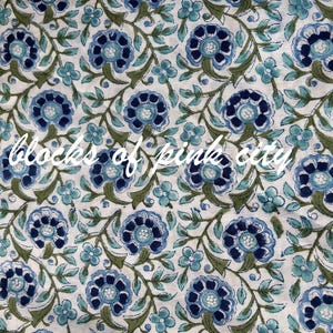 Blue & Green Floral Hand Block Printed Cotton Fabric by the Yard – Jaipur Indian Fabric