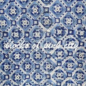 Może przedstawiać: Tkanina w kolorze niebieskim i białym z powtarzającym się wzorem geometrycznym. Wzór zawiera centralne koło z mniejszym kołem wewnątrz, otoczone kwadratem z mniejszym kwadratem wewnątrz. Tkanina ma lekko fakturowaną powierzchnię.