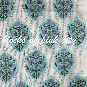 Green & Purple Hand Block Printed Cotton Fabric by the Yard – Free Shipping