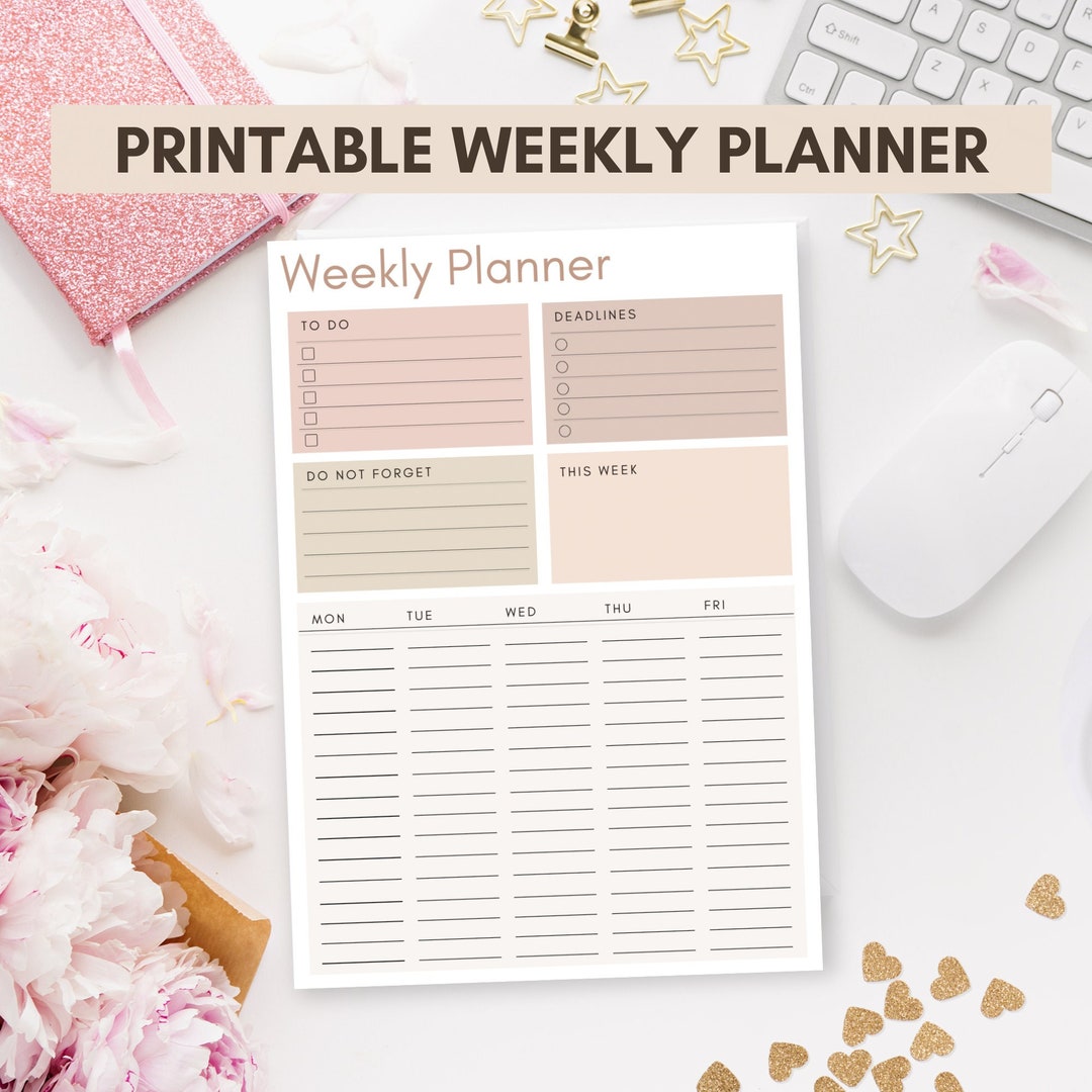 Weekly Planner Printable to Do List Hourly Schedule 5 Day - Etsy