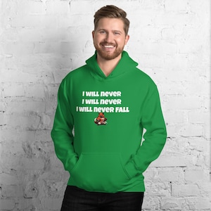 Gym Hoodie &#39;I Will Never I Will Never I Will Never Fall&#39; Featuring Anime Character Design Perfect for Fitness Enthusiasts & Anime Fans