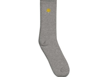 Embroidered Lightbulb Socks: Unisex Cotton Blend, Made in USA