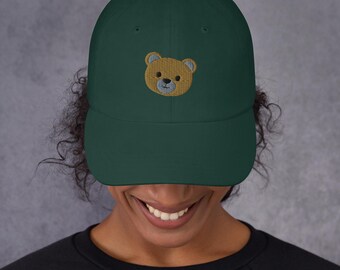 Gorra de oso bordada: gorra de sarga de algodón con diseño de vida silvestre