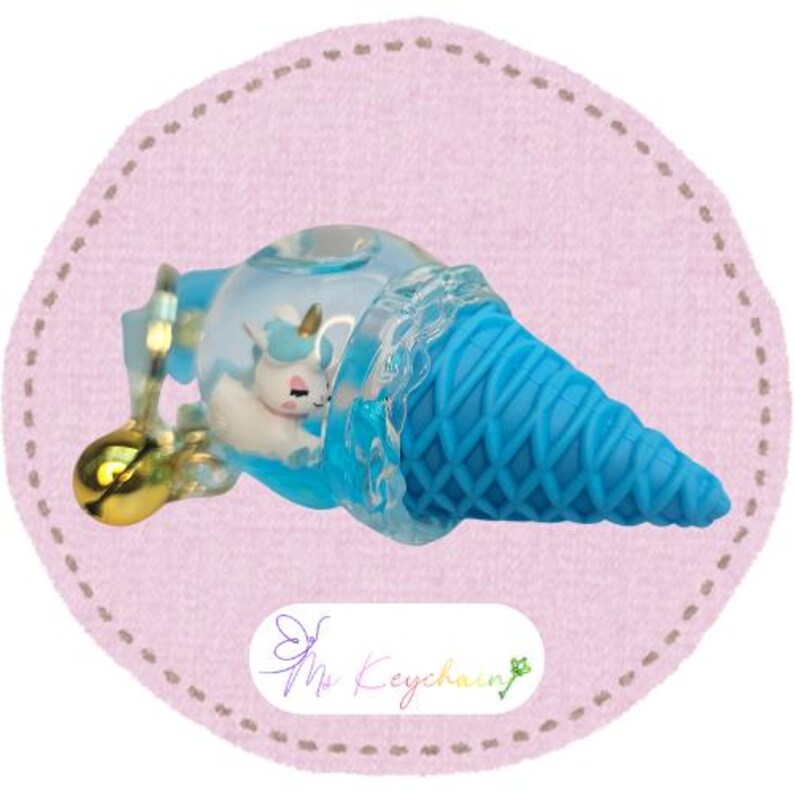 Glitter Unicorn Ice Cream Key chain Stars Hearts Gold Bell Bubbles Unicorn