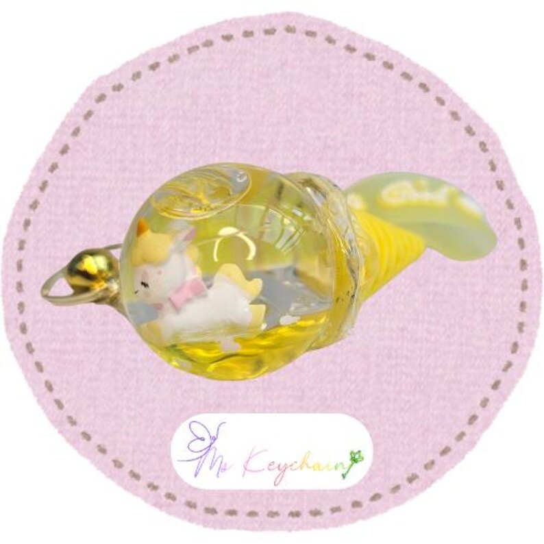 Glitter Unicorn Ice Cream Key chain Stars Hearts Gold Bell image 4
