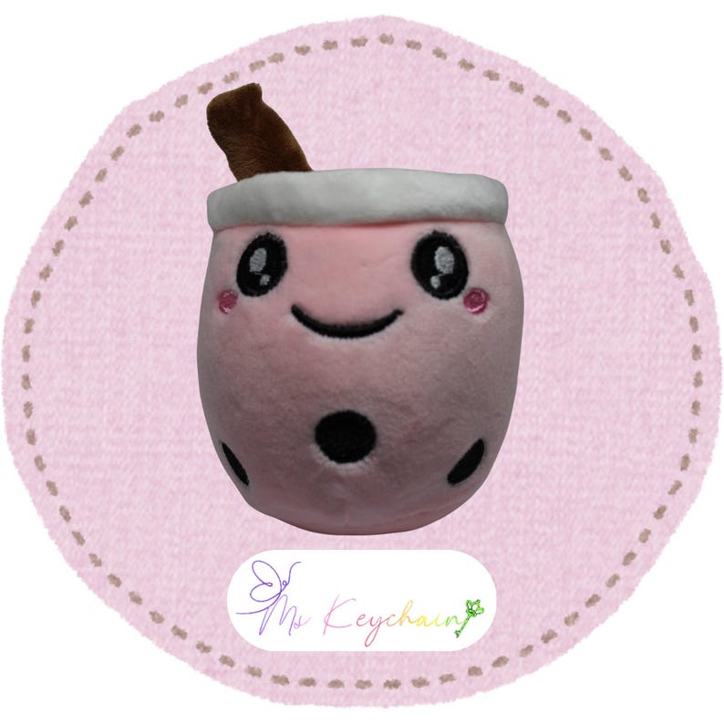 Soft Small Squish Smile Plushie Bubble Boba Tea Toy Wrist Strip Pink Smile