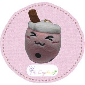 Soft Small Squish Smile Plushie Bubble Boba Tea Toy Wrist Strip Pink Cute Face