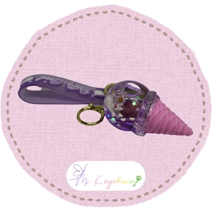 Glitter Unicorn Ice Cream Key chain Stars Hearts Gold Bell image 1