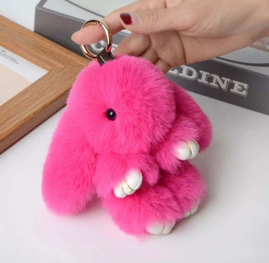 Cartoon Bear/rabbit Doll Keychain Cute Fuzzy Animal Toy Key Ring Purse Bag  Backpack Car Charm Boys Girls Children's Day Gift - Temu