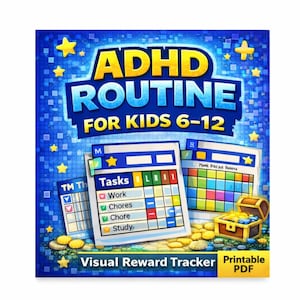 Tabla de rutina para TDAH para niños de 6 a 12 años, sistema de recompensas y seguimiento de enfoque visual, tabla de comportamiento imprimible, planificador de tareas en formato PDF