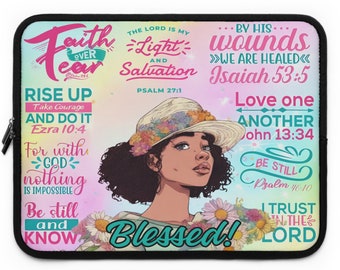 Black Women Psalm Quotes, Block Print Laptop Sleeve Quilted Padding Large Laptop  Case 7 inch sizes up to 17 inch Pouch Bag Tablet Protector