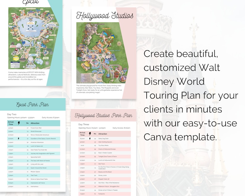 WDW Touring Plan, Daily Tour Template, WDW Planner Template, WDW Travel