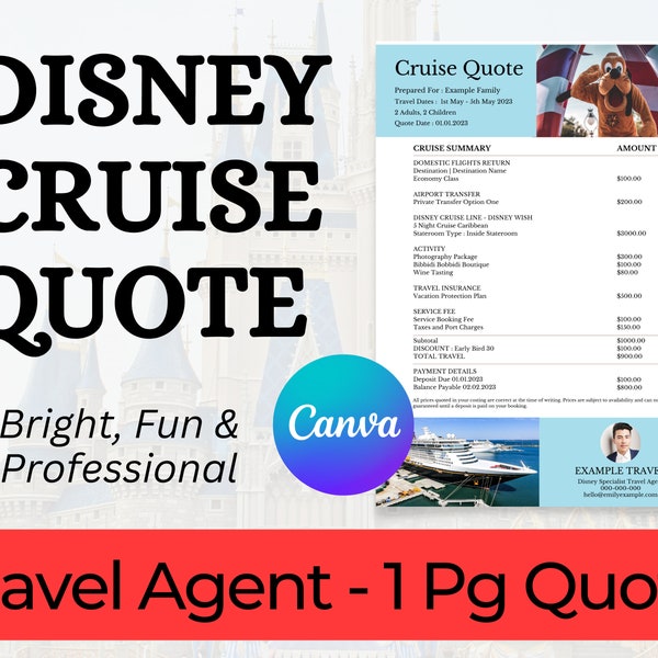 DCL Quote Template, Cruise Quotation Template, Travel Agent Quote, Travel Agent Template