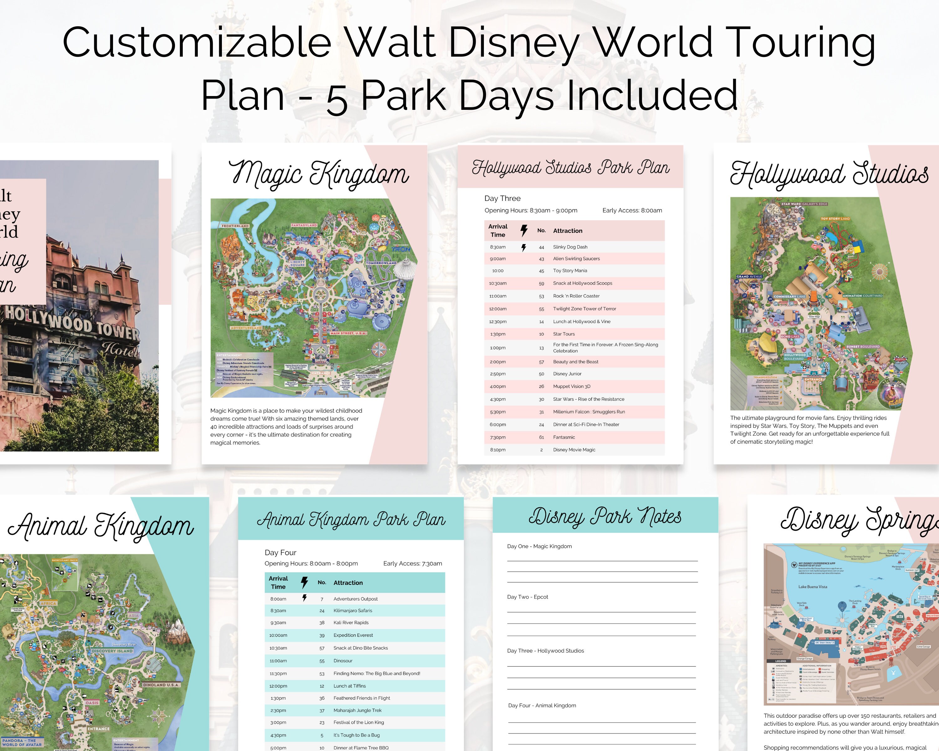 WDW Touring Plan, Daily Tour Template, WDW Planner Template, WDW Travel