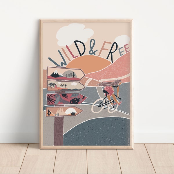 Reise Poster - A5, A4, A3 Giclée Kunstdruck - Fahrradreise - Geschenk für Reiseliebhaber - Abschiedsgeschenk Auslandsjahr - Boho Chic