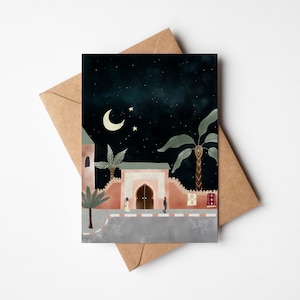 Postkarte aus Recyclingpapier - nachhaltiger Druck - A6 - Geschenk für Weltenbummler - Marokko Mini Print - Urlaubserinnerung - Boho Chic