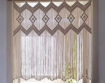 Cenefa de macramé para colgar en la pared, cenefa bohemia, tratamientos de ventana, cenefa para dormitorio, sala de estar, cocina, baño, decoración de pared, CORTINA DE VENTANA, PUERTA