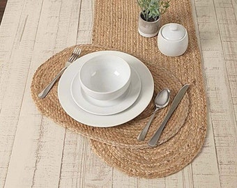 reversible Jute Braided Table Runner, Farmhouse , Natural Jute Braided Table Runner, Organic Eco-Friendly Rustic Vintage Dining Table,