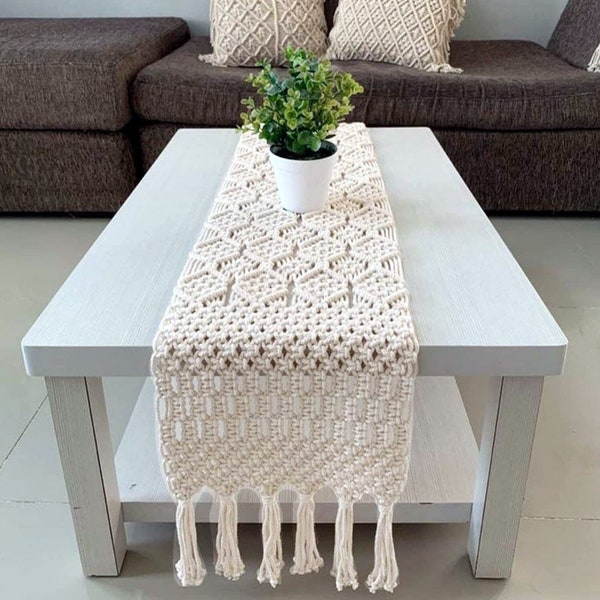 Chemin de table en macramé de style campagnard, dentelle de coton, Boho, chemin de table de style vintage, décoration de table pour la maison, mariée, mariage