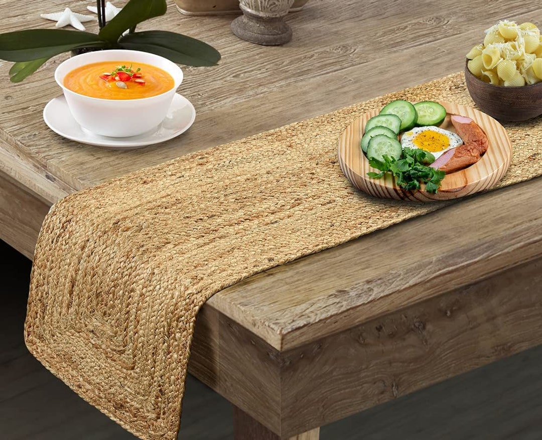 Reversible Jute Braided Table Runner, Farmhouse , Natural Jute Braided Table Runner, Organic Eco