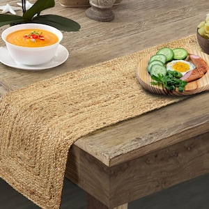 reversible Jute Braided Table Runner, Farmhouse , Natural Jute Braided Table Runner, Organic Eco-Friendly Rustic Vintage Dining Table,