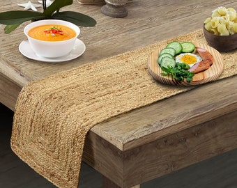 reversible Jute Braided Table Runner, Farmhouse , Natural Jute Braided Table Runner, Organic Eco-Friendly Rustic Vintage Dining Table,