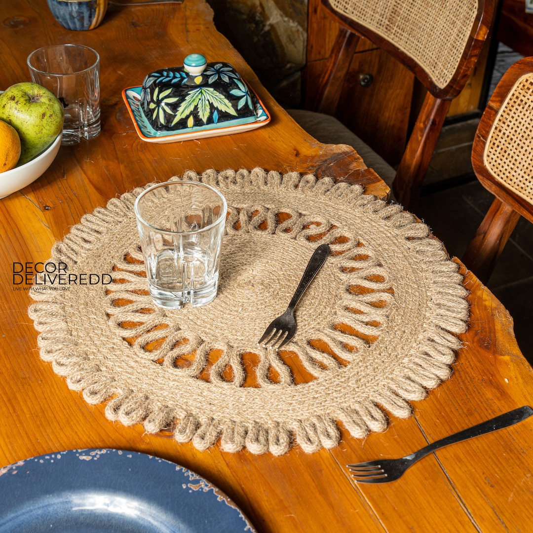 Round Jute Placemats Table Place Mats Trivet 12 Inch Handmade Etsy