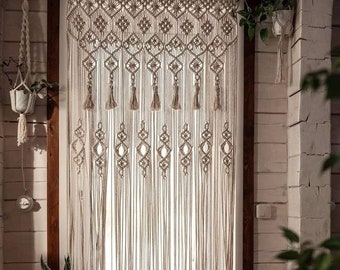 Macrame Curtains for Doorways, Window Curtains Wall Decor, Macrame Curtains Boho Wedding Decor, Macrame Wedding Backdrop, Wood Ring