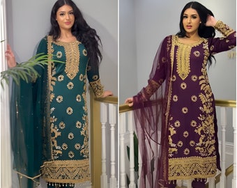 Purple Green Salwar Kameez, Ready to wear, Pakistani Salwar suit, Indian wedding dress, Punjabi suit,Indowestern Partywear dress, Kurti Pant