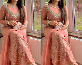 Pink Georgette Salwar kameez, Ready to wear Indian wedding dress, Pakistani salwar suit, Indowestern Partywear dress,Punjabi suit Kurti Pant