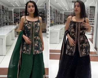 Georgette Black Green Lehenga Top With Dupatta, Bridal Wedding Top Lehenga, Designer Sabyasachi Banarasi Lehenga Dress, Party wear lehenga