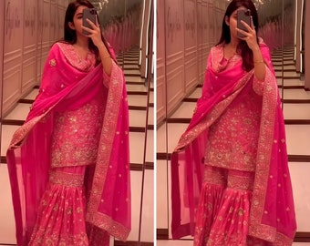 Pink kurti sharara set, Salwar kameez, Punjabi suit, party wear dress,pakistani suit,wedding Dress,anarkali dress,salwar suit Indian clothes