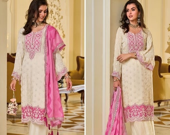 Pink White Salwar kameez,Pakistani salwar suit,Indian wedding dress,Ready to wear Kurti Palazzo set,Punjabi suit,Indowestern partywear dress