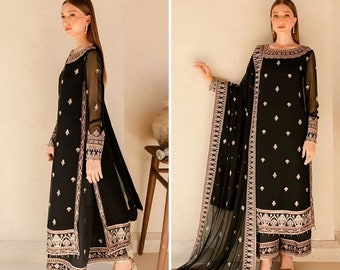 Ramzan Eid Salwar kameez, Black Pakistani suit, Wedding dress, Anarkali suit, Pakistani salwar, party wear dress, shalwar kameez, Gift dress