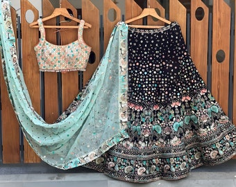 Tendances Chinon Lehenga Choli haut de gamme, Lehenga de mariage de mariée, Chemisier Lehenga pour tenues de soirée, Robe lehenga de créateur Sabyasachi Banarasi pour femme