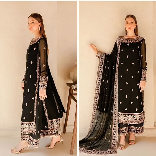 Ramzan Eid Salwar kameez, Black Pakistani suit, Wedding dress, Anarkali suit, Pakistani salwar, party wear dress, shalwar kameez, Gift dress