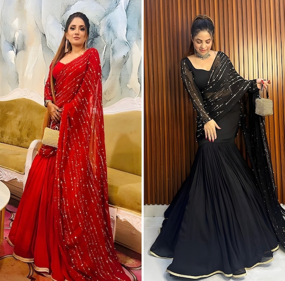 Black top saree outfit
