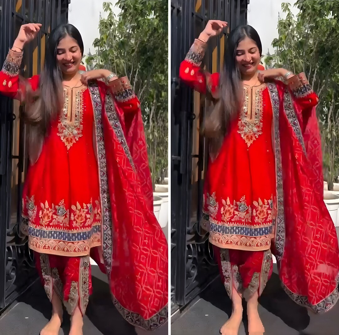 Red Rayon Lurex Dhoti Salwar main image 0
