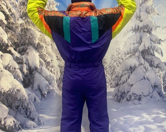 Combinaison De Ski Vintage Luhta Années 90 - Snowsuit Une Pièce Multicolore Homme Taille 42 (XL)