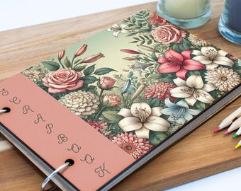 木製カバー付きヴィンテージフローラルガーデンスクラップブック