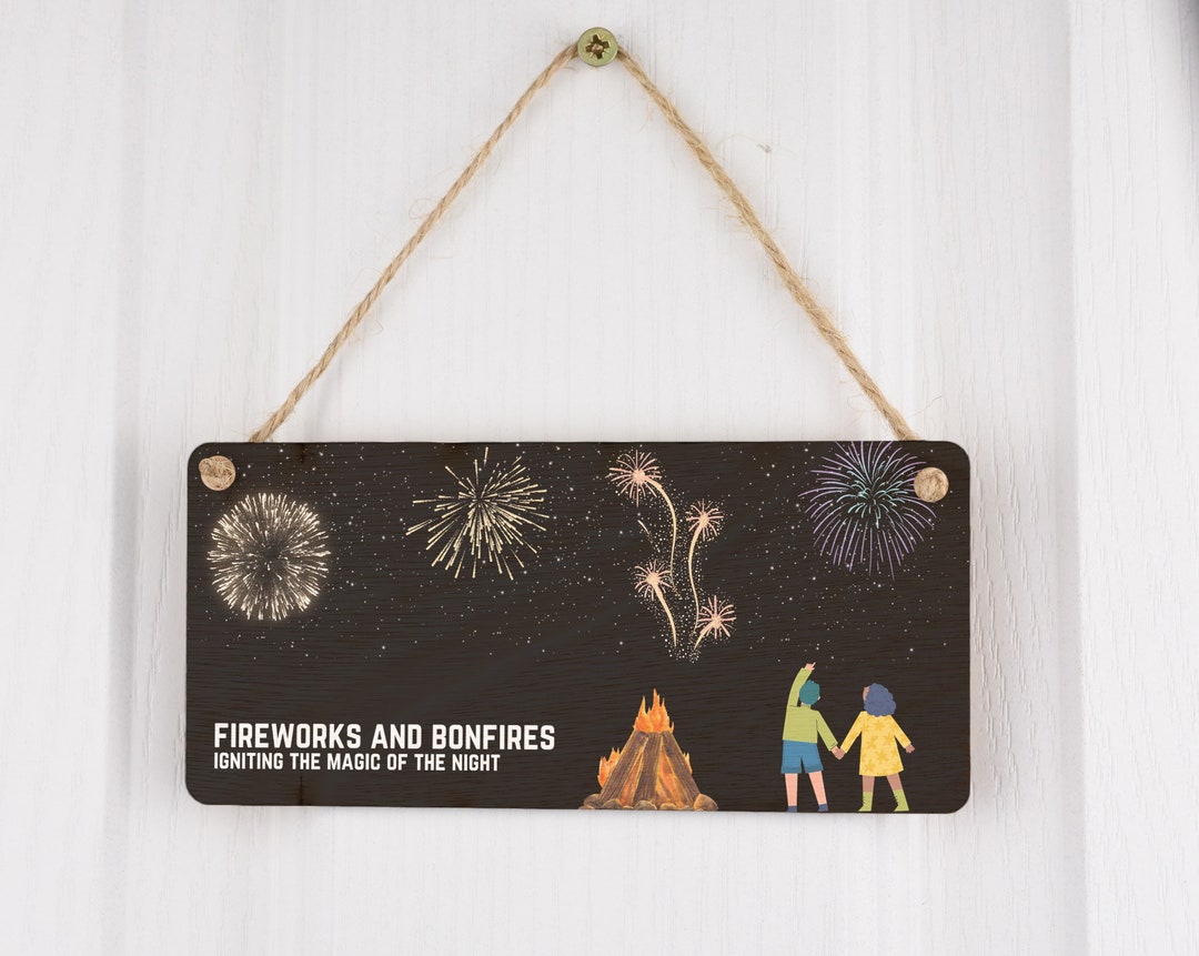 Bonfire Night Themed Plywood Hanging Room Sign – Autumn Fireworks ...